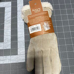 Suede Shearling-Lined Gloves ISO Beige Womens Size M